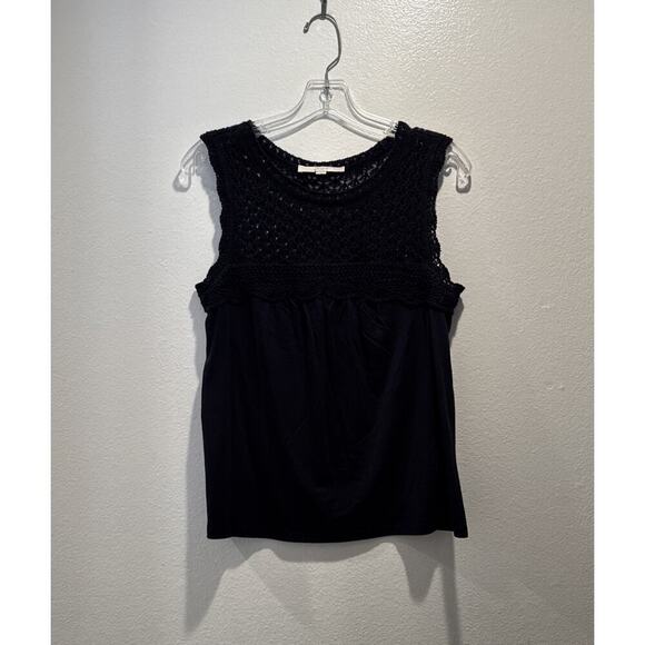 Ann Taylor Loft Size XS Navy Blue Crochet Top Sleeveless Coastal Linen Blend - Picture 1 of 7